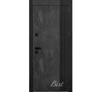 Входная дверь ПИКАССО - скол камня блэк+лакобель чёрная/белый мат