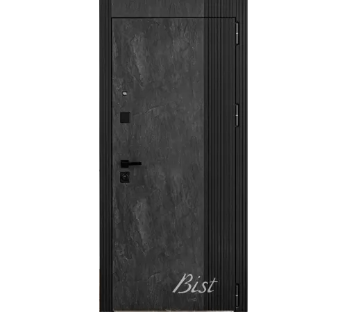 Входная дверь ПИКАССО - скол камня блэк+лакобель чёрная/белый мат