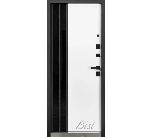 Входная дверь ПИКАССО - скол камня блэк+лакобель чёрная/белый мат